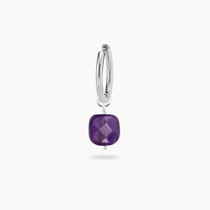 Charm Cube Améthyste Acier Inoxydable Argent / Boucle Doreille