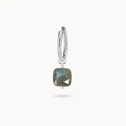 Charm Cube Labradorite Acier Inoxydable Argent / Boucle Doreille