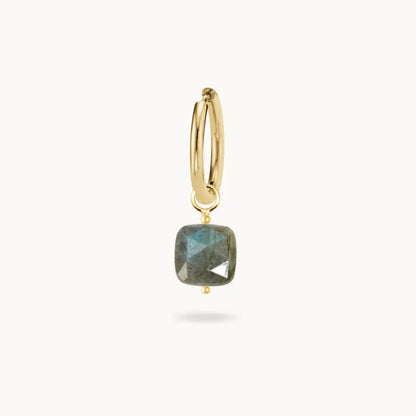 Charm Cube Labradorite Acier Inoxydable Or / Boucle Doreille