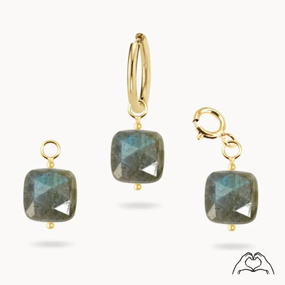 Charm Cube Labradorite Boucle Doreille