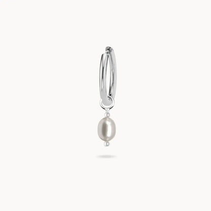 Charm Perle Blanche Acier Inoxydable Argent / Boucle Doreille