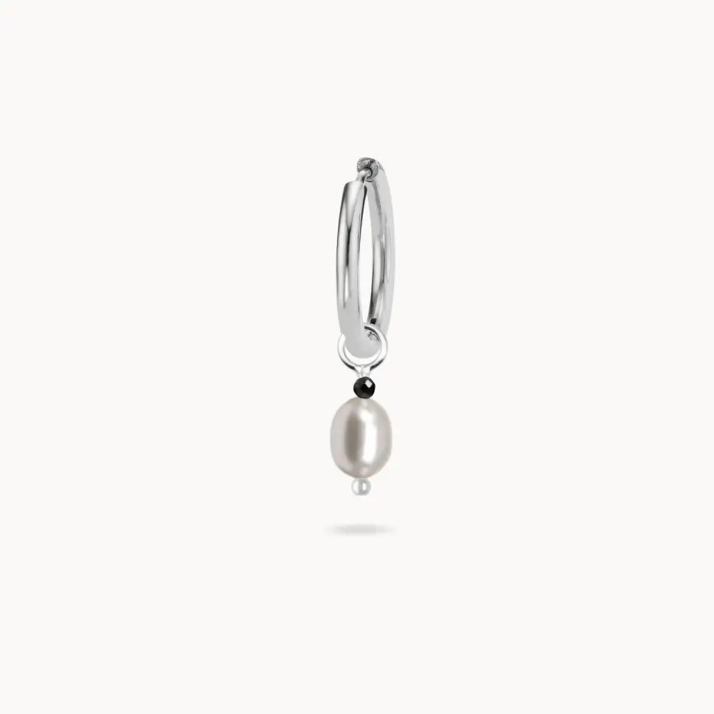 Charm Perle Et Pyrite Acier Inoxydable Argent / Boucle Doreille